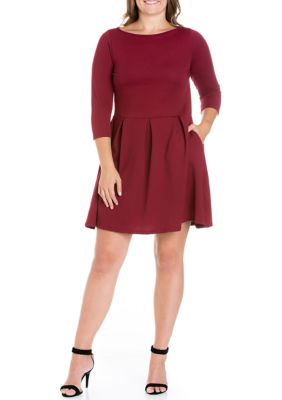24seven Comfort Apparel Women's Plus Size Perfect Fit and Flare Pocket Dress