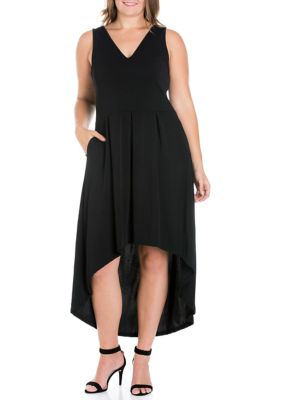 24seven Comfort Apparel Women's Plus Size High Low Party Dress with Pockets, Black, 3X