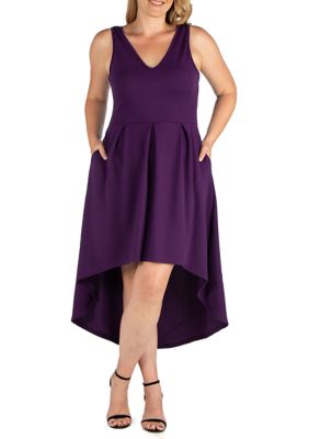 24seven Comfort Apparel Women's Plus Size High Low Party Dress with Pockets, Purple, 3X