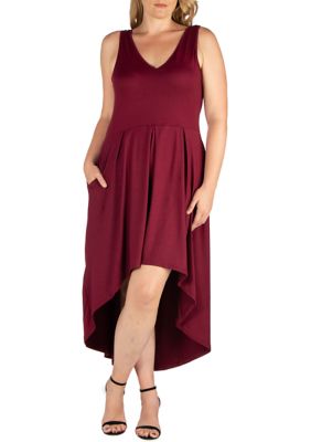 24seven Comfort Apparel Women's Plus Size High Low Party Dress with Pockets