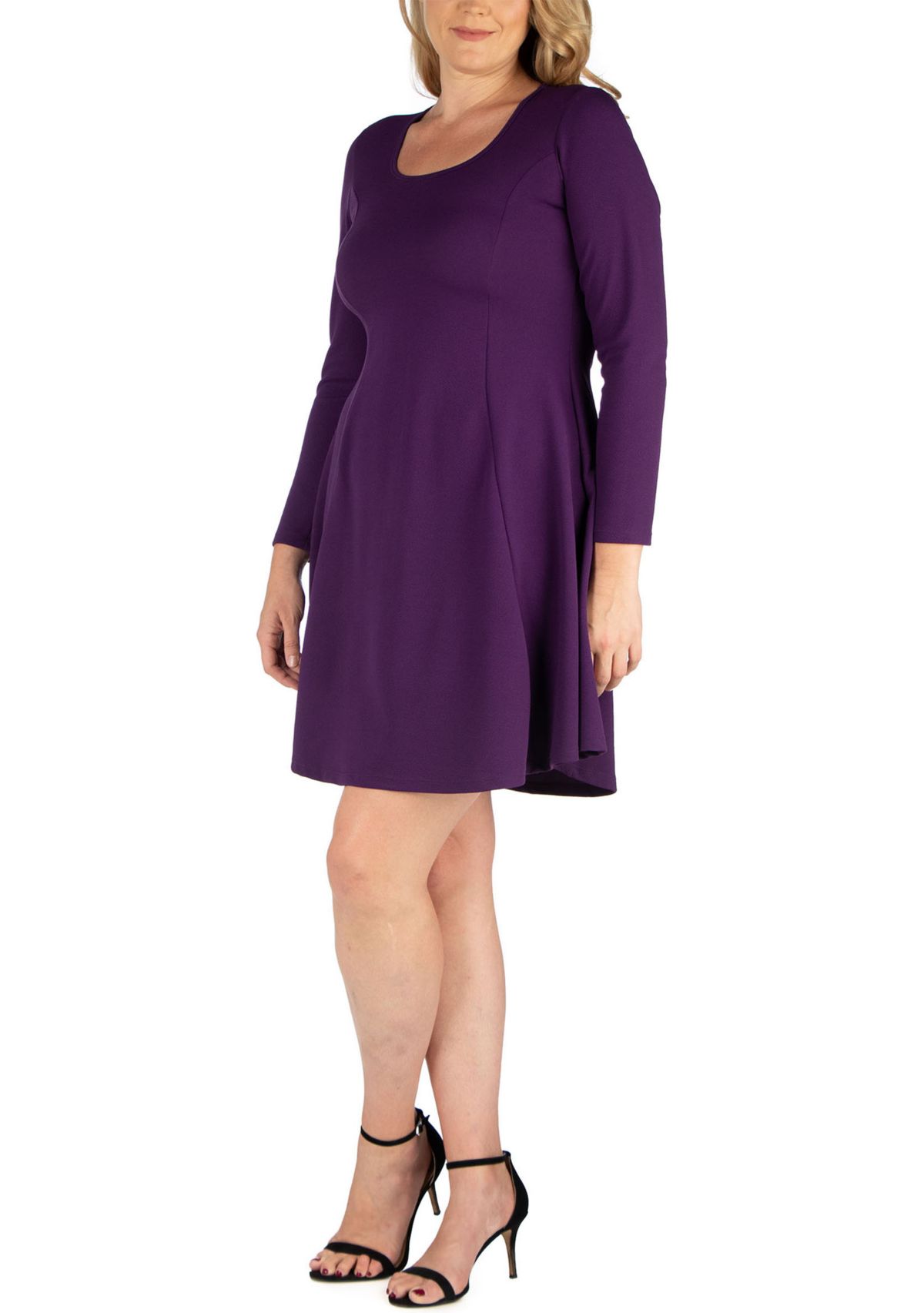 Plus Size Long Sleeve Knee Length Skater Dress