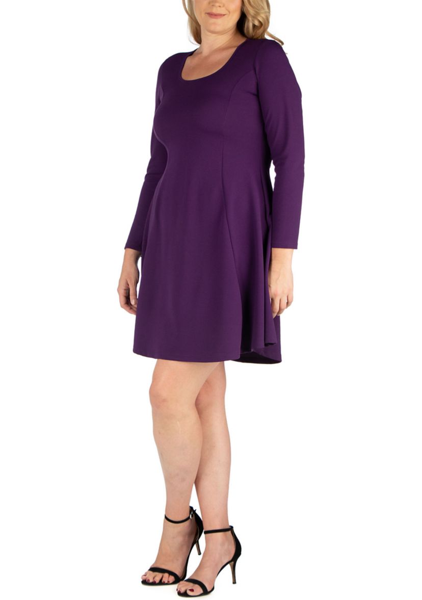 Plus Size Long Sleeve Knee Length Skater Dress