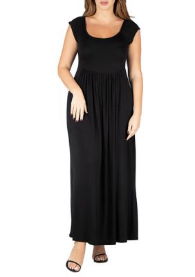 24seven Comfort Apparel Women's Cap Sleeve Empire Waist Plus Size Maxi Dress