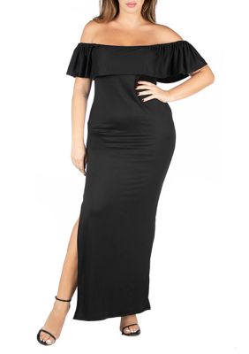 24seven Comfort Apparel Women's Plus Size Ruffle Off The Shoulder Maxi Dress
