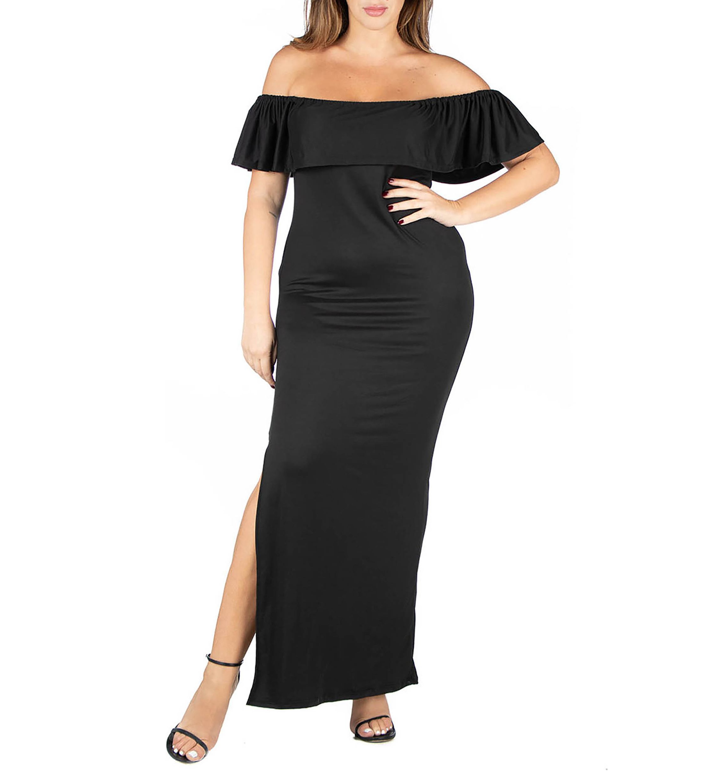 Plus Size Ruffle Off The Shoulder  Maxi Dress