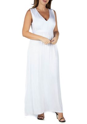 24seven Comfort Apparel Women's Plus Size Sleeveless Empire Waist Maxi Dress, White, 2XL