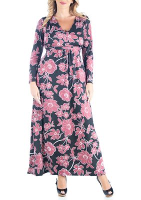 24seven Comfort Apparel Plus Size Elegant Floral Long Sleeve Maxi Dress Belk 0824