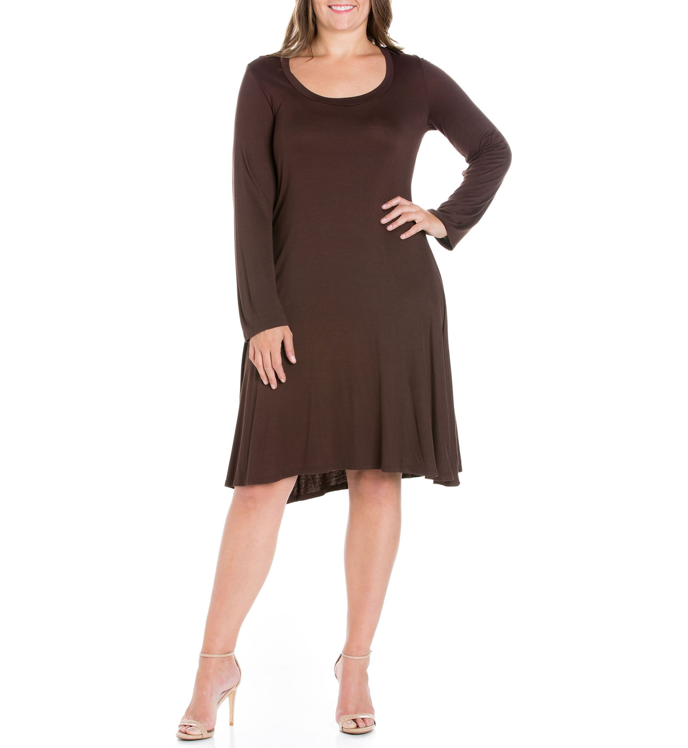Classic Long Sleeve Plus Size Flared Mini Dress