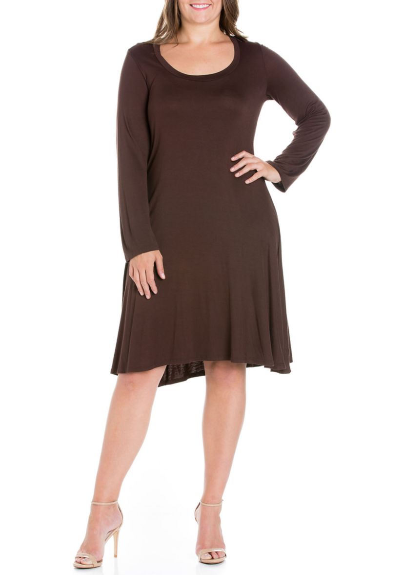 Classic Long Sleeve Plus Size Flared Mini Dress