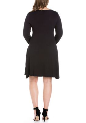 Classic Long Sleeve Plus Flared Mini Dress