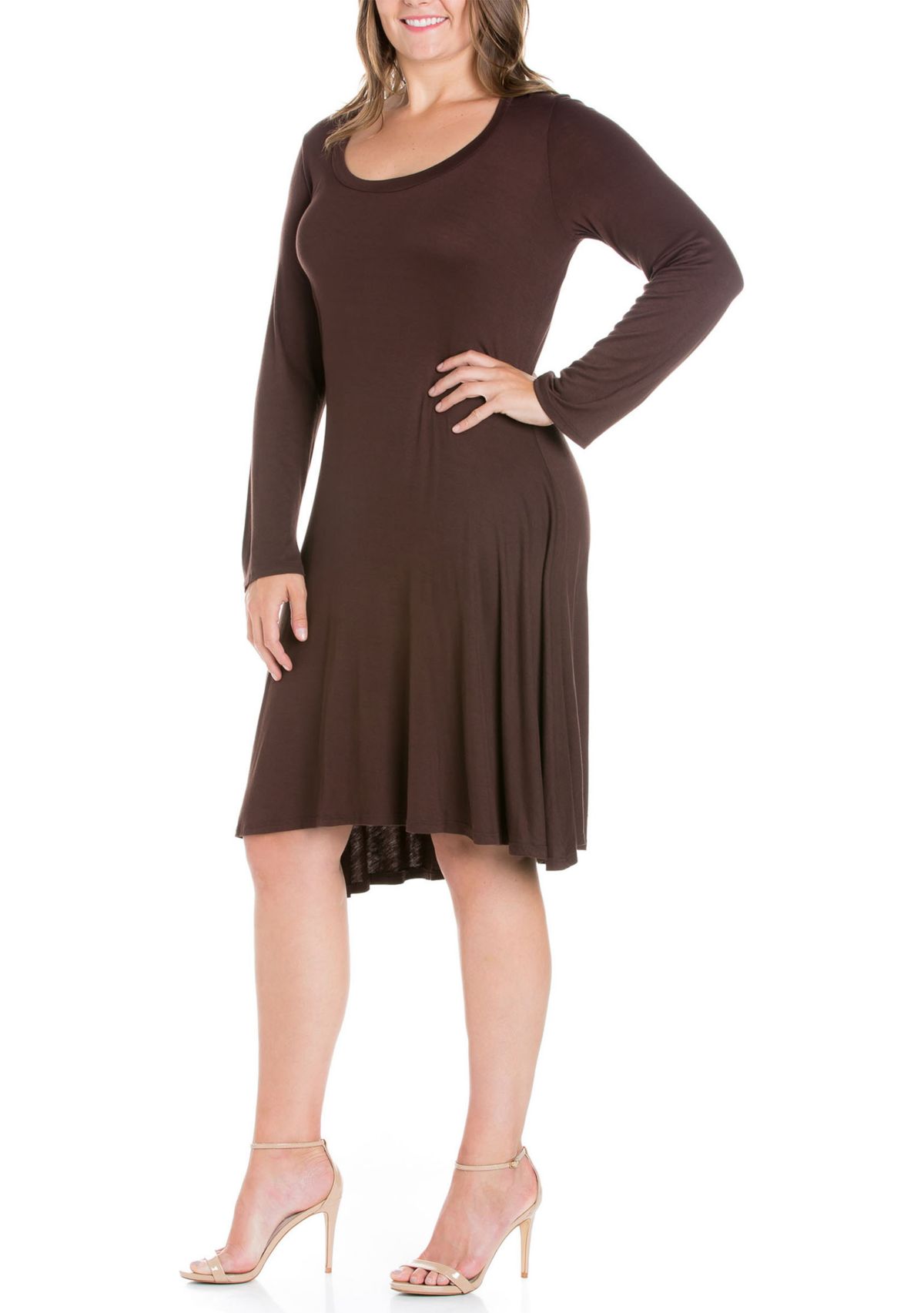 Classic Long Sleeve Plus Size Flared Mini Dress