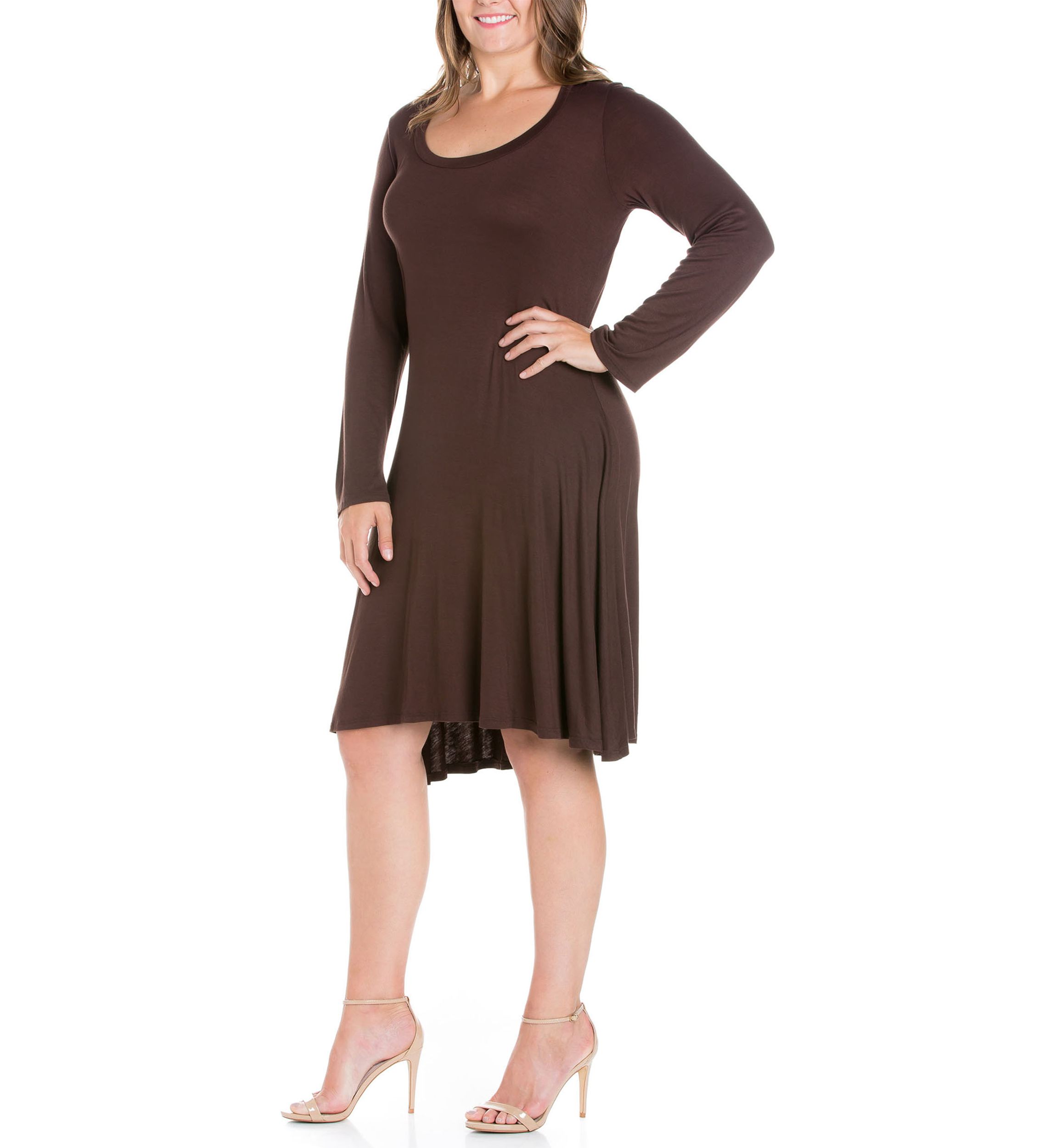 Classic Long Sleeve Plus Size Flared Mini Dress