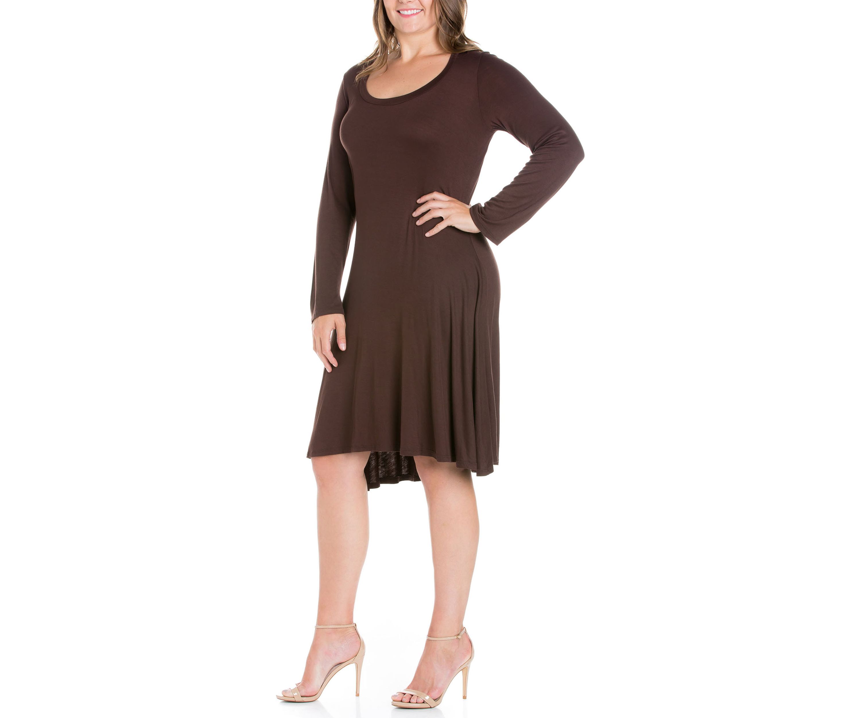 Classic Long Sleeve Plus Size Flared Mini Dress