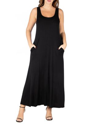 24seven Comfort Apparel Women's Plus Size Sleeveless Tank Maxi Dress with Pockets