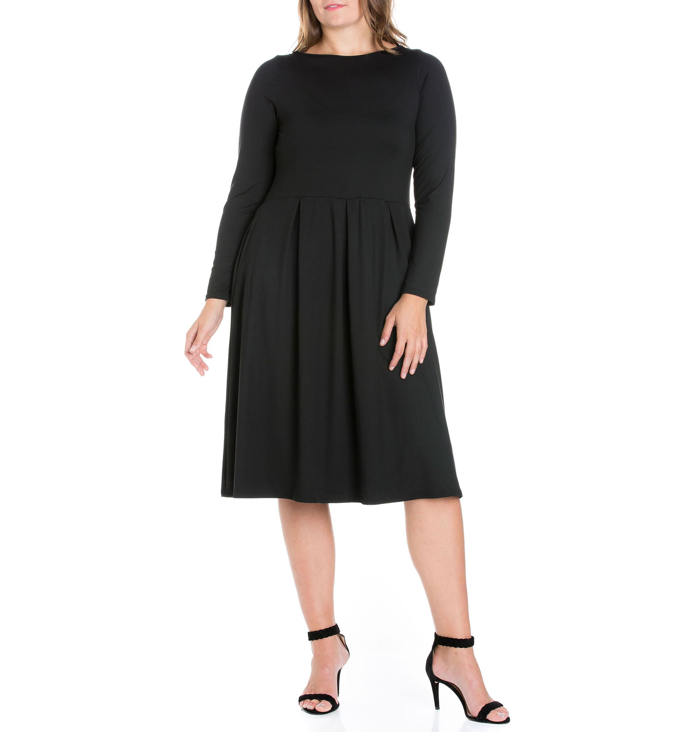 Plus Size Long Sleeve Fit-and-Flare Midi Dress