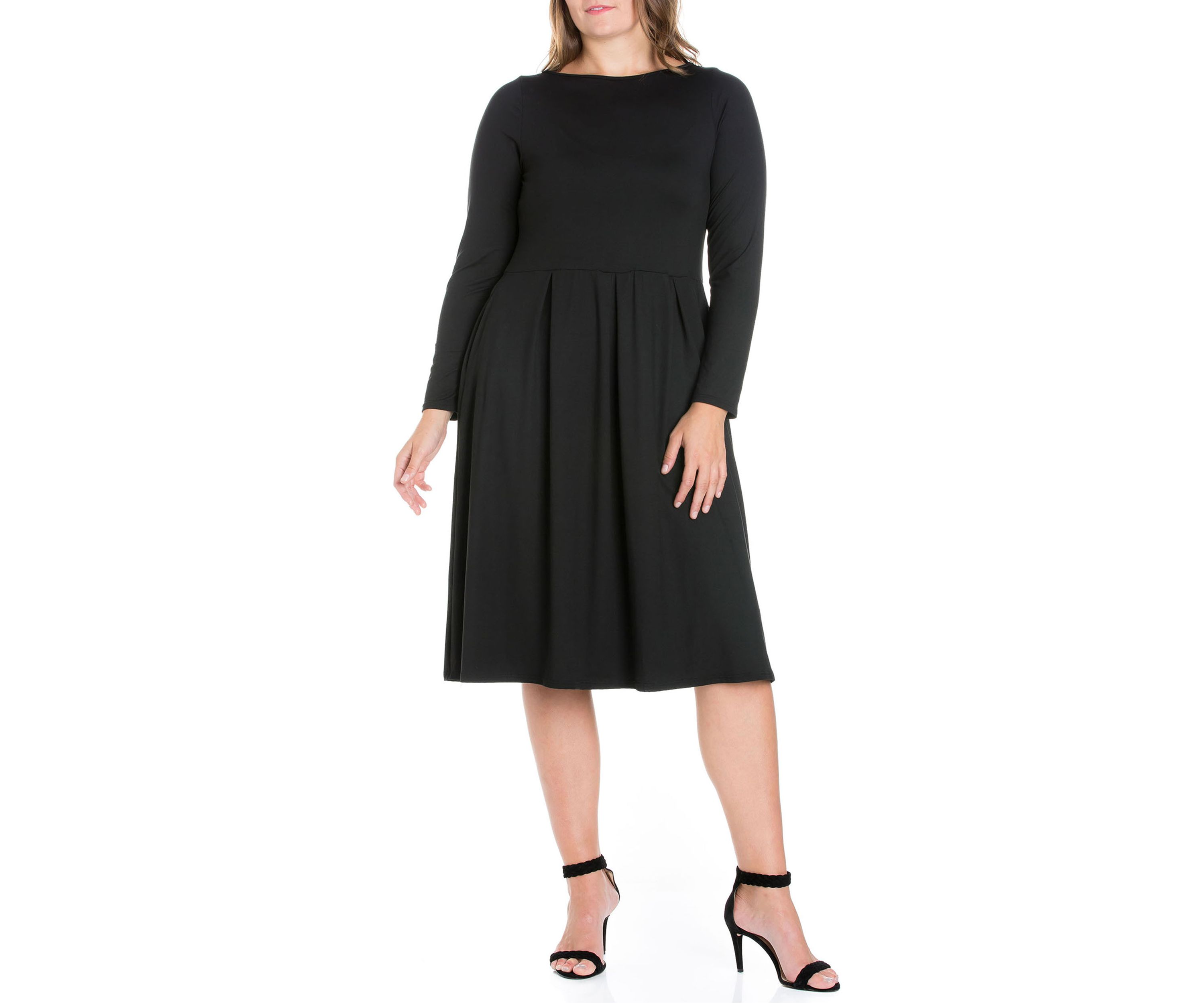 Plus Size Long Sleeve Fit-and-Flare Midi Dress
