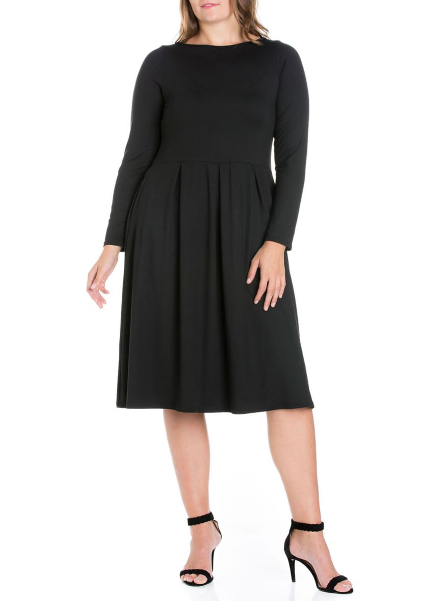 Plus Size Long Sleeve Fit-and-Flare Midi Dress