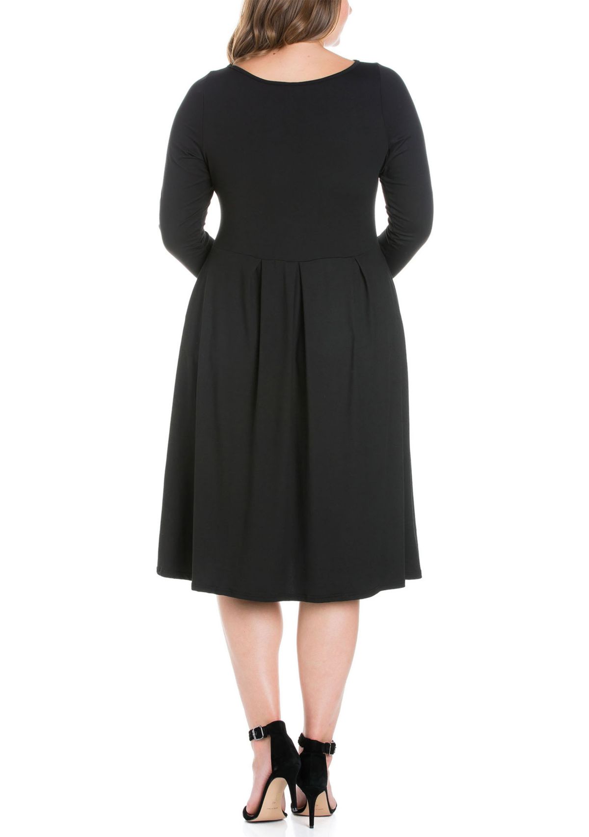 Plus Size Long Sleeve Fit-and-Flare Midi Dress