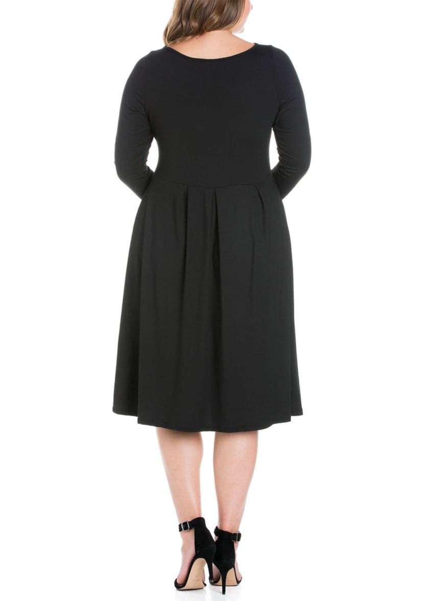 Plus Size Long Sleeve Fit-and-Flare Midi Dress