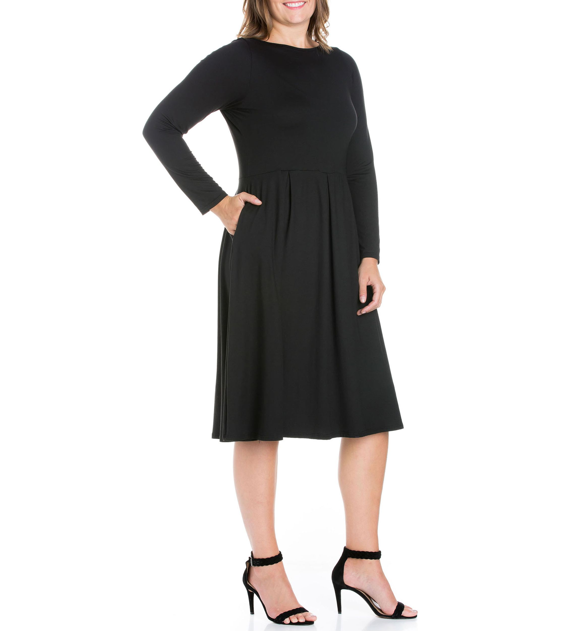Plus Size Long Sleeve Fit-and-Flare Midi Dress