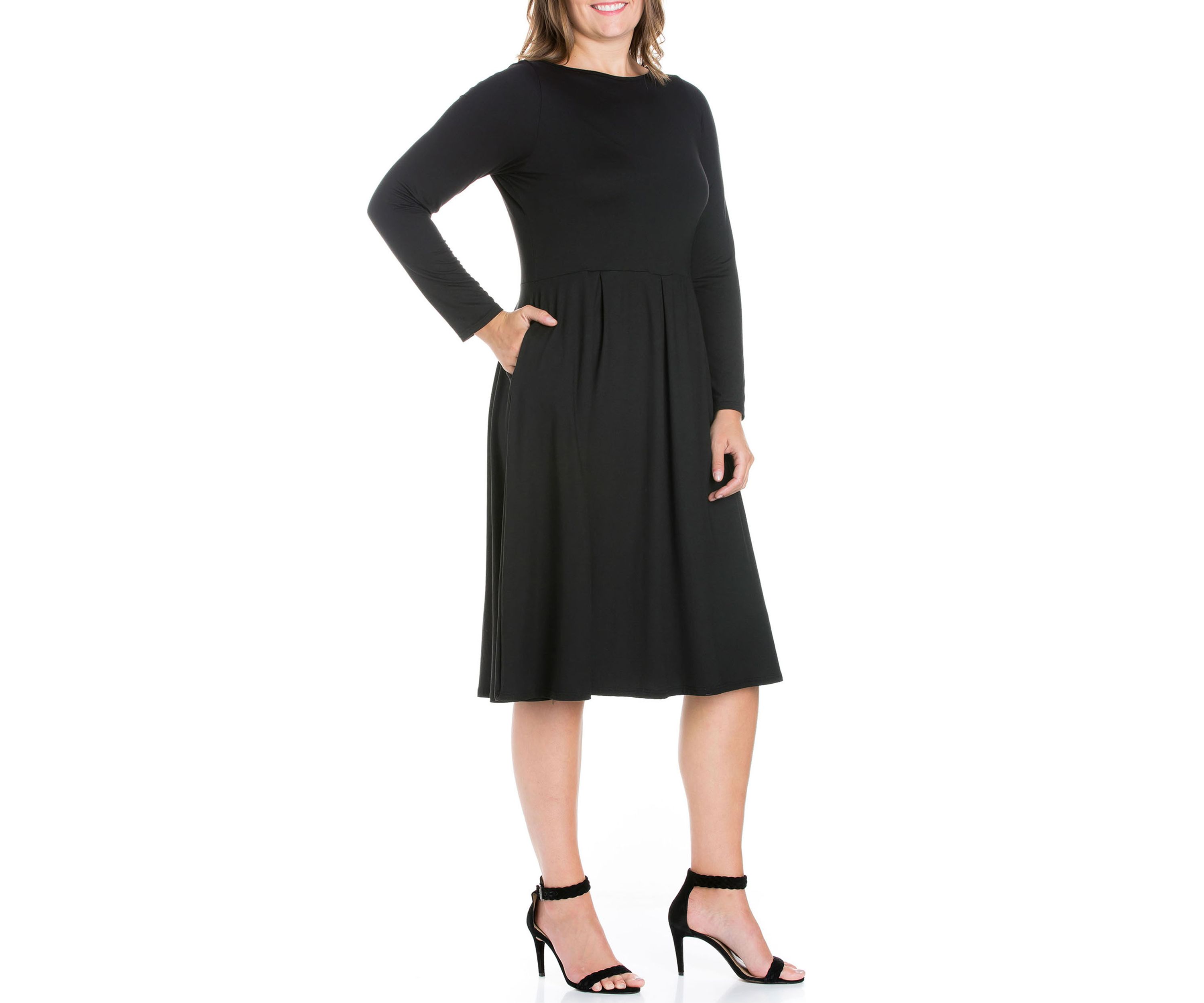 Plus Size Long Sleeve Fit-and-Flare Midi Dress