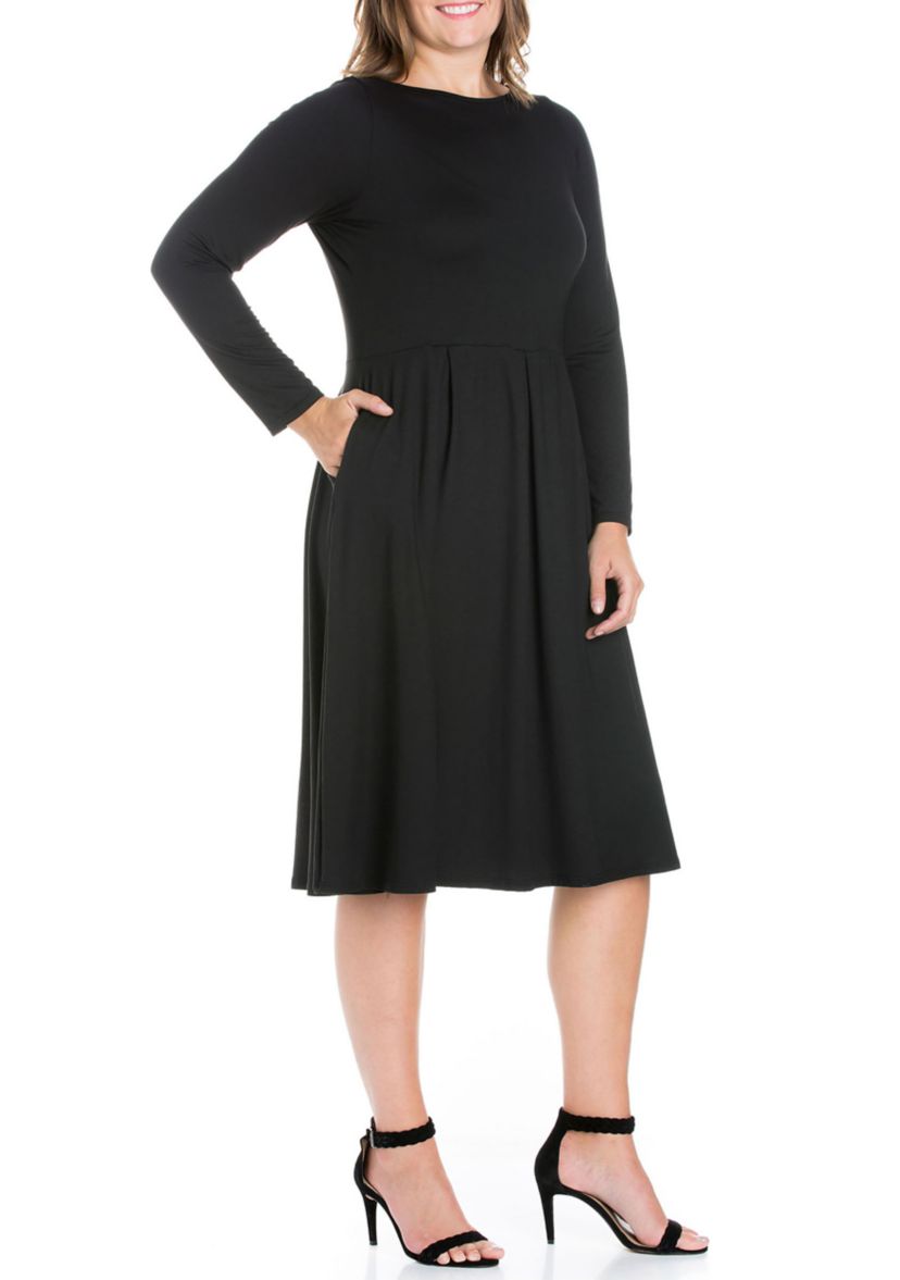 Plus Size Long Sleeve Fit-and-Flare Midi Dress