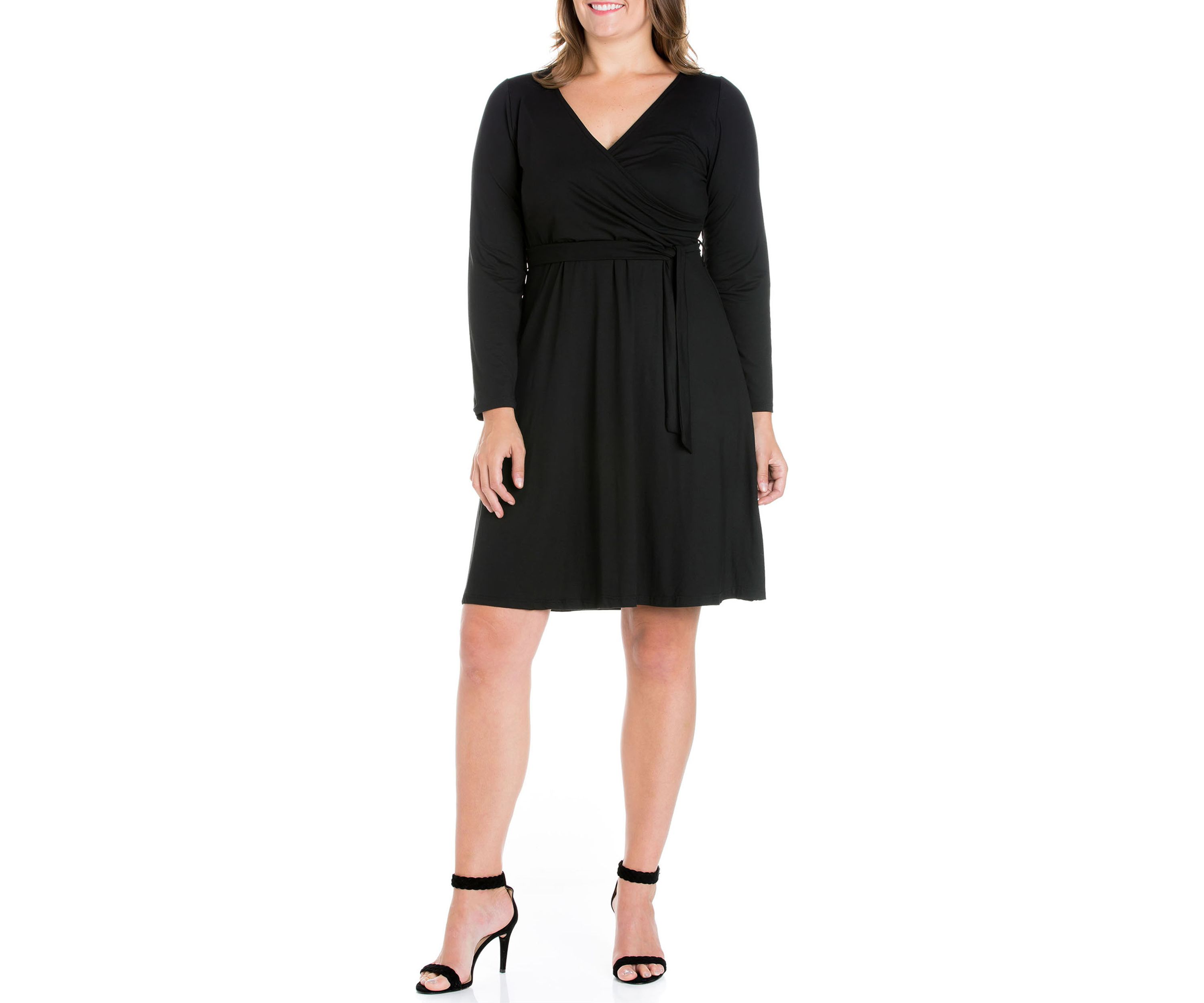 Plus Size Chic V-Neck Long Sleeve Belted Dress
