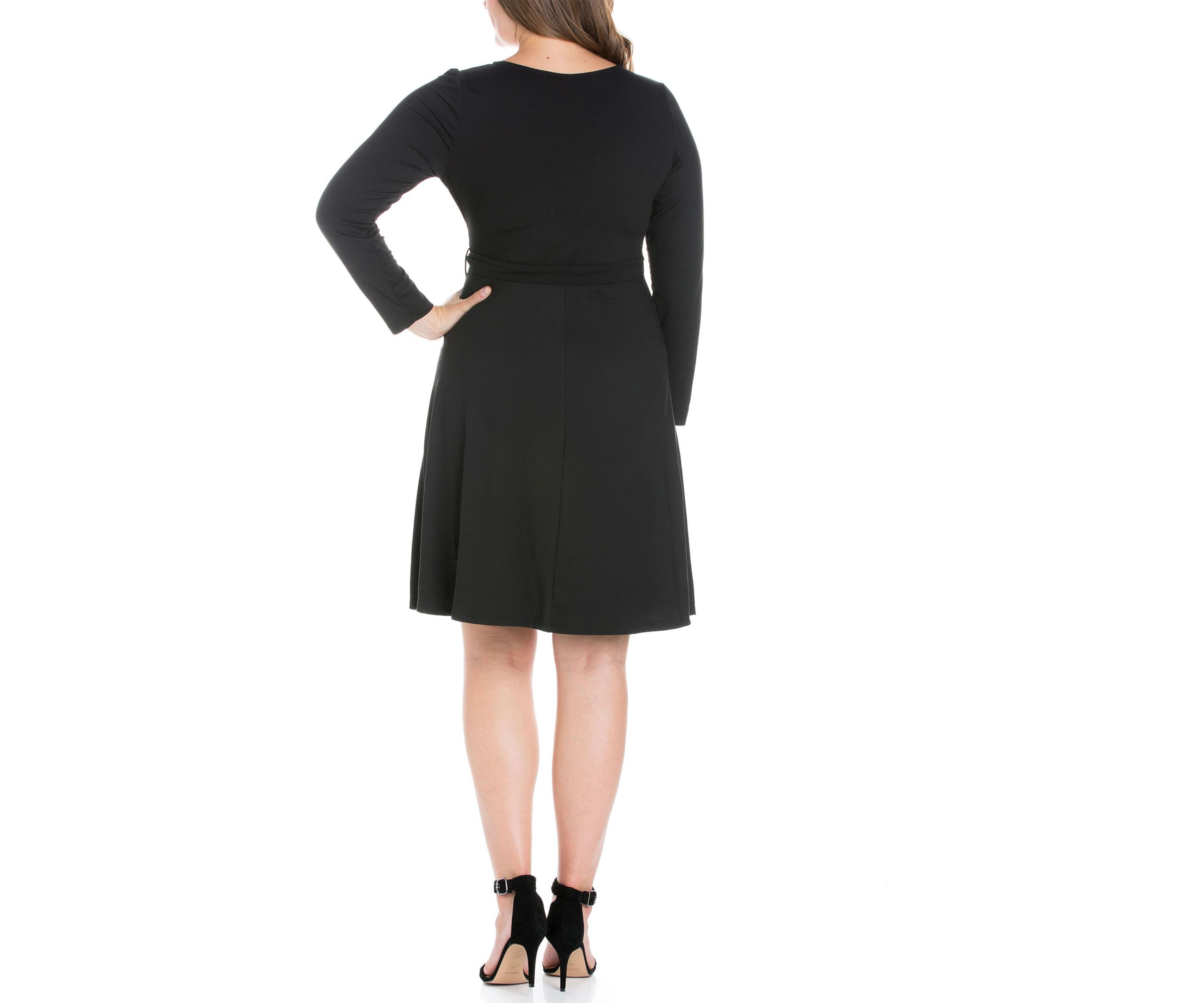 Plus Size Chic V-Neck Long Sleeve Belted Dress