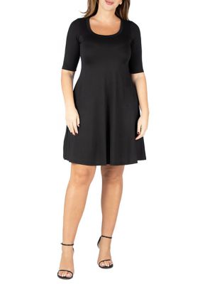 Elbow Sleeve Plus Knee Length Dress