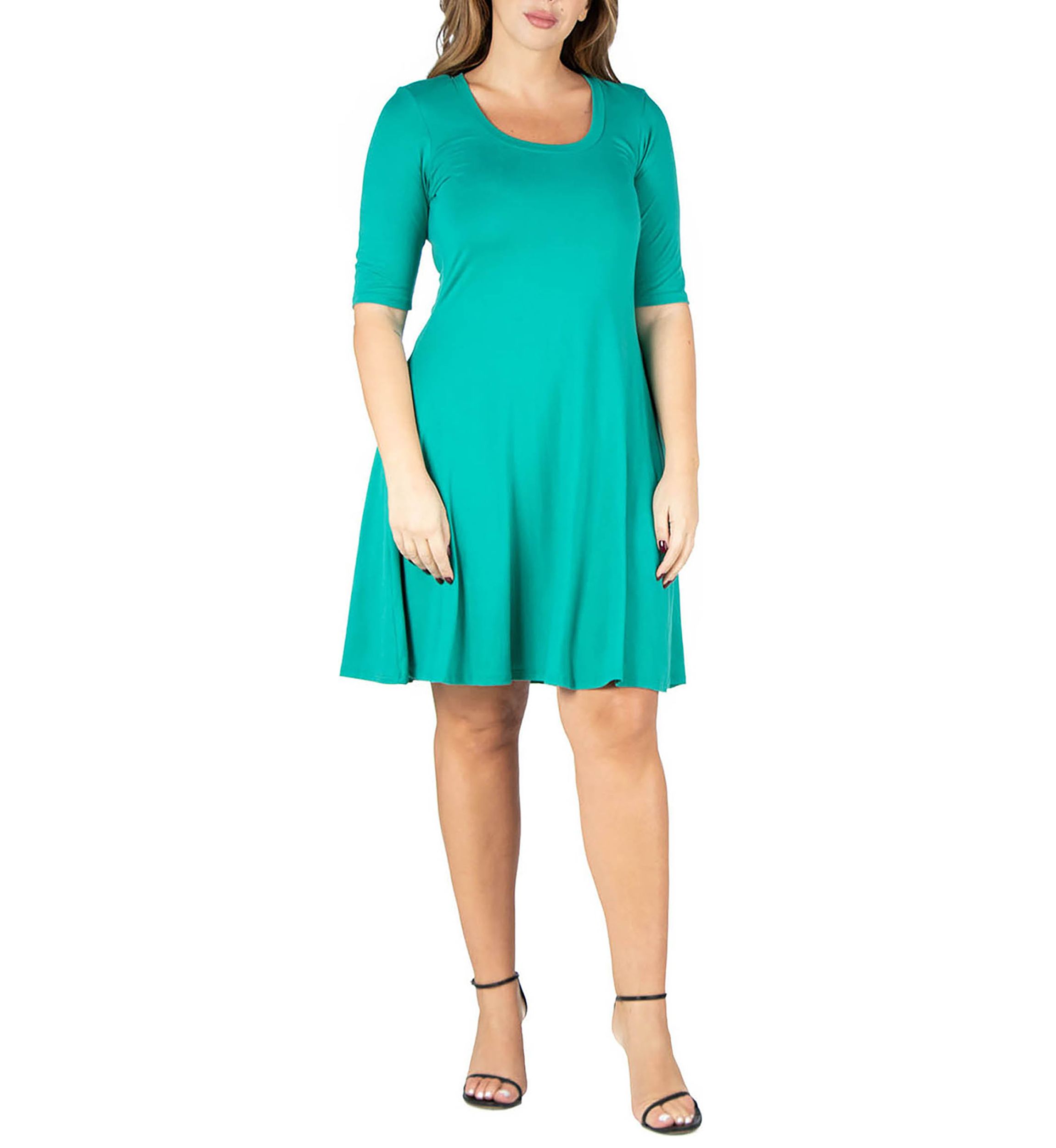 Elbow Sleeve Plus Size Knee Length Dress