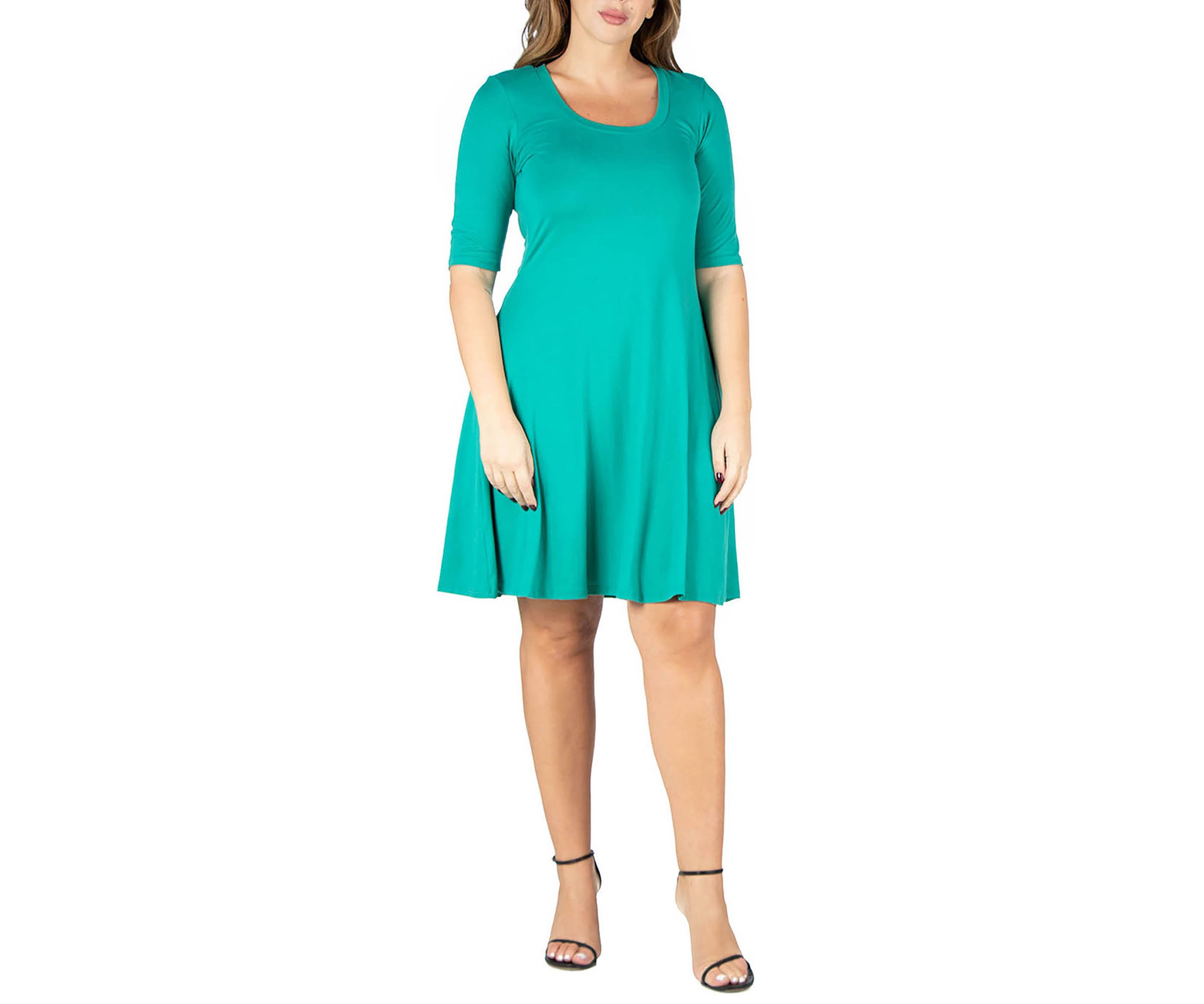 Elbow Sleeve Plus Size Knee Length Dress