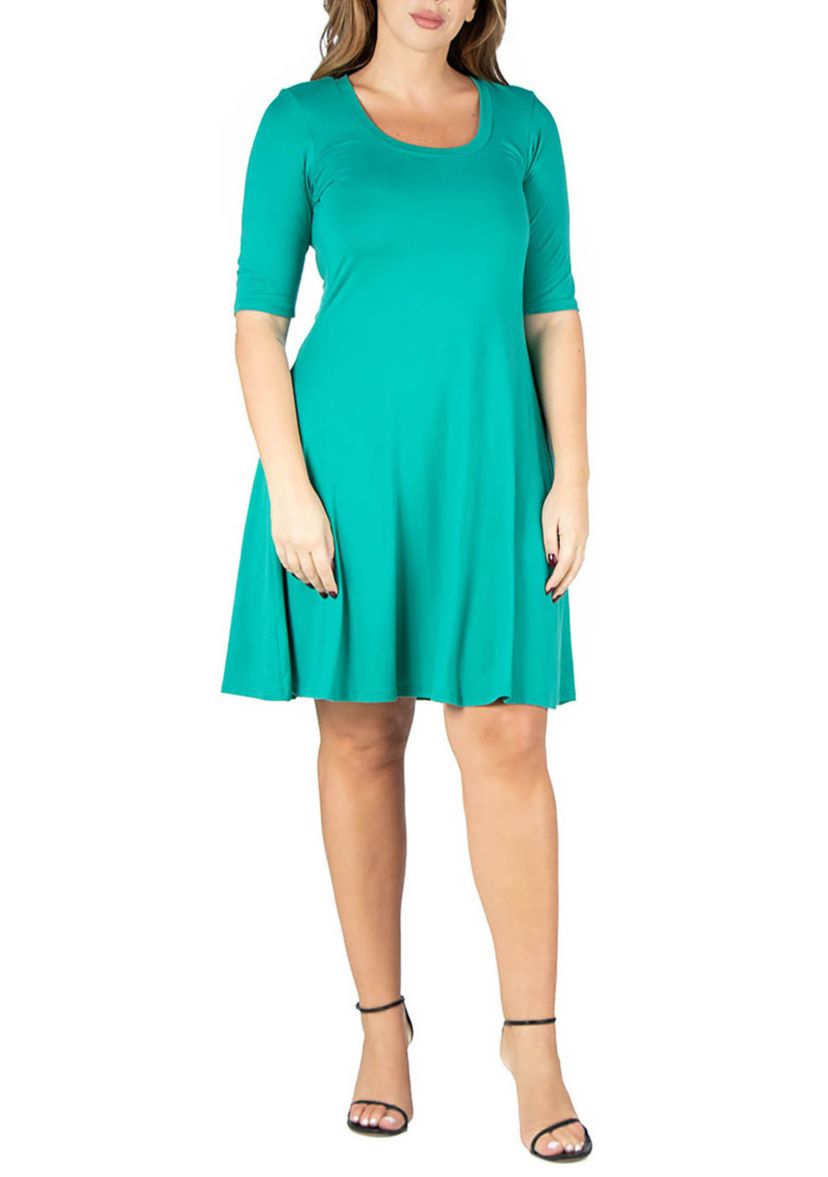 Elbow Sleeve Plus Size Knee Length Dress