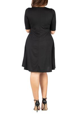 Elbow Sleeve Plus Knee Length Dress