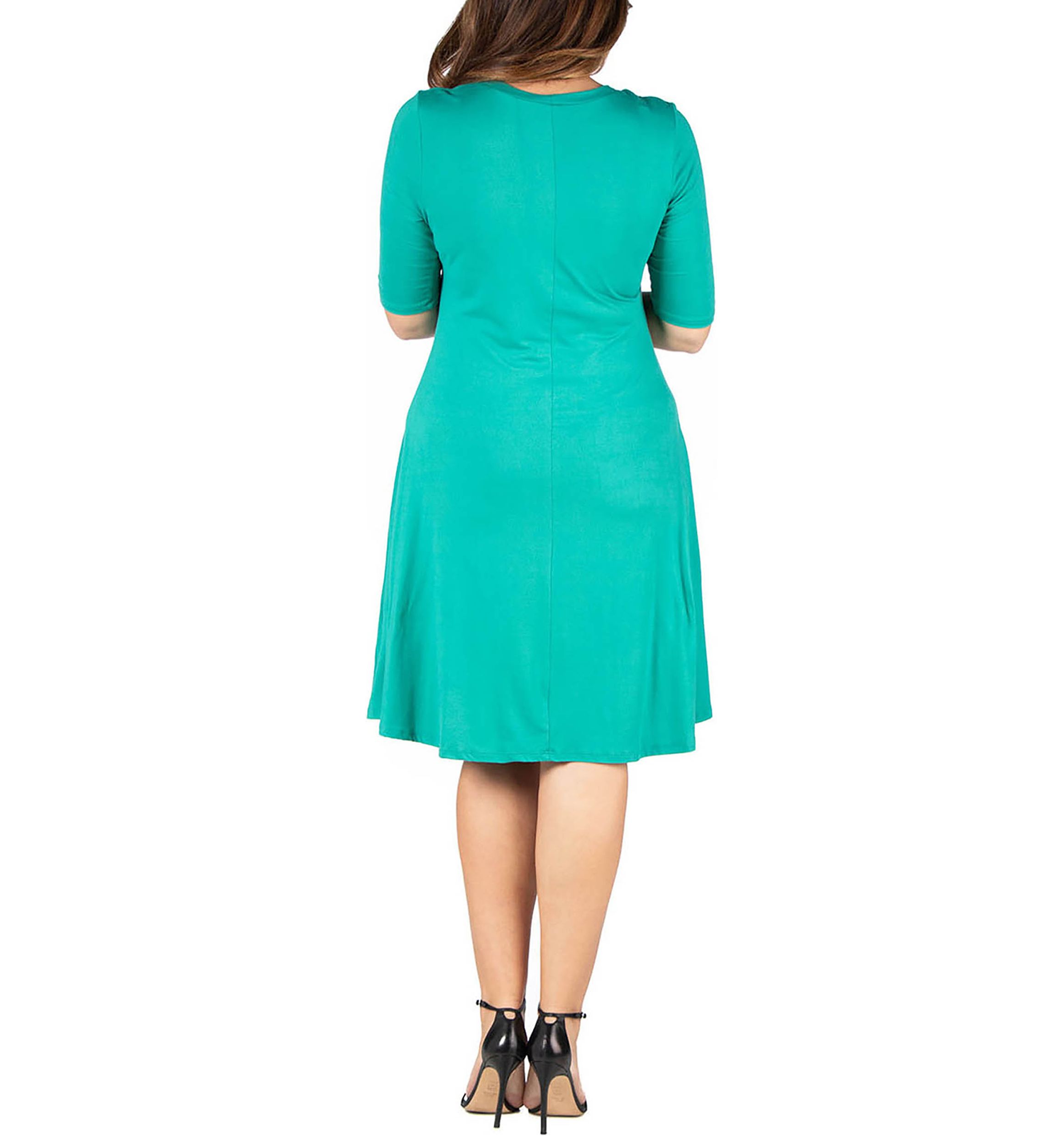 Elbow Sleeve Plus Size Knee Length Dress