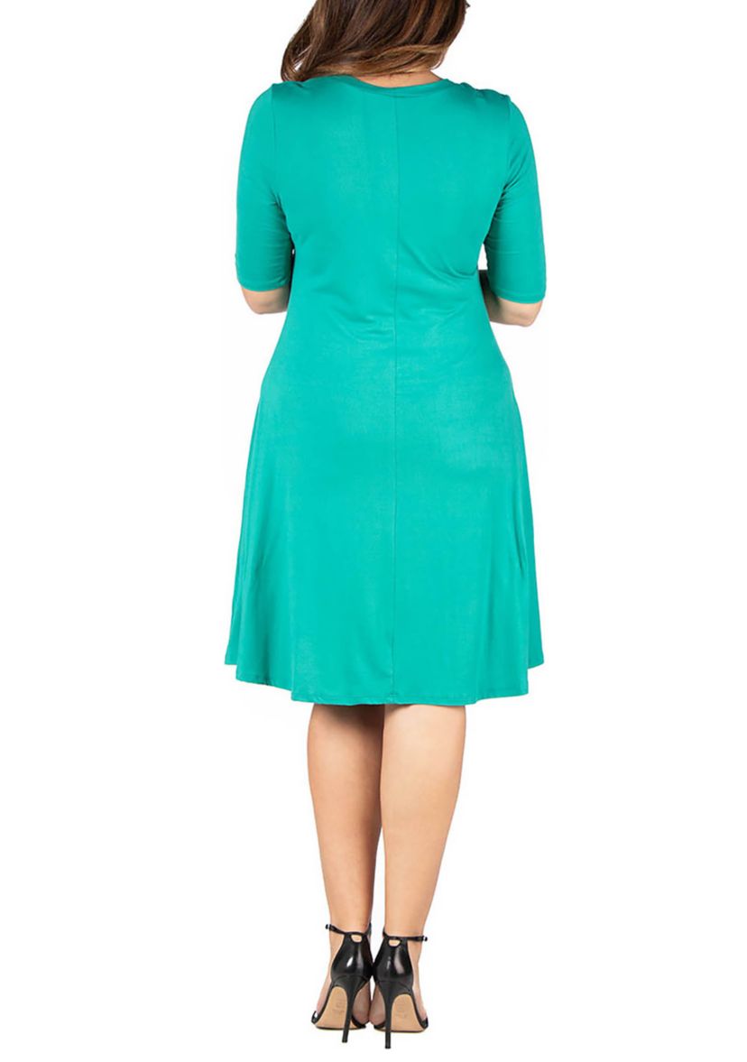 Elbow Sleeve Plus Size Knee Length Dress