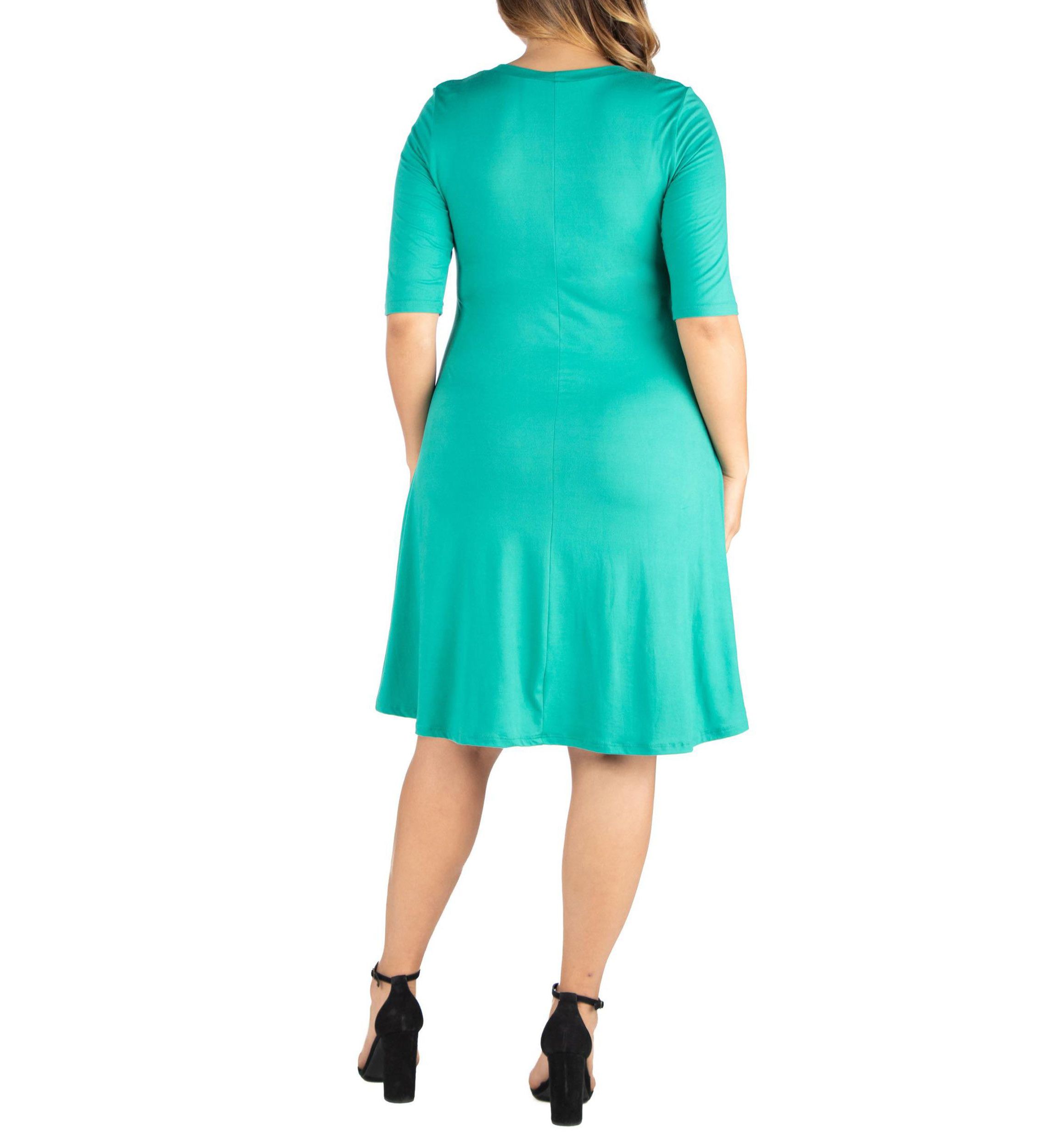 Elbow Sleeve Plus Size Knee Length Dress