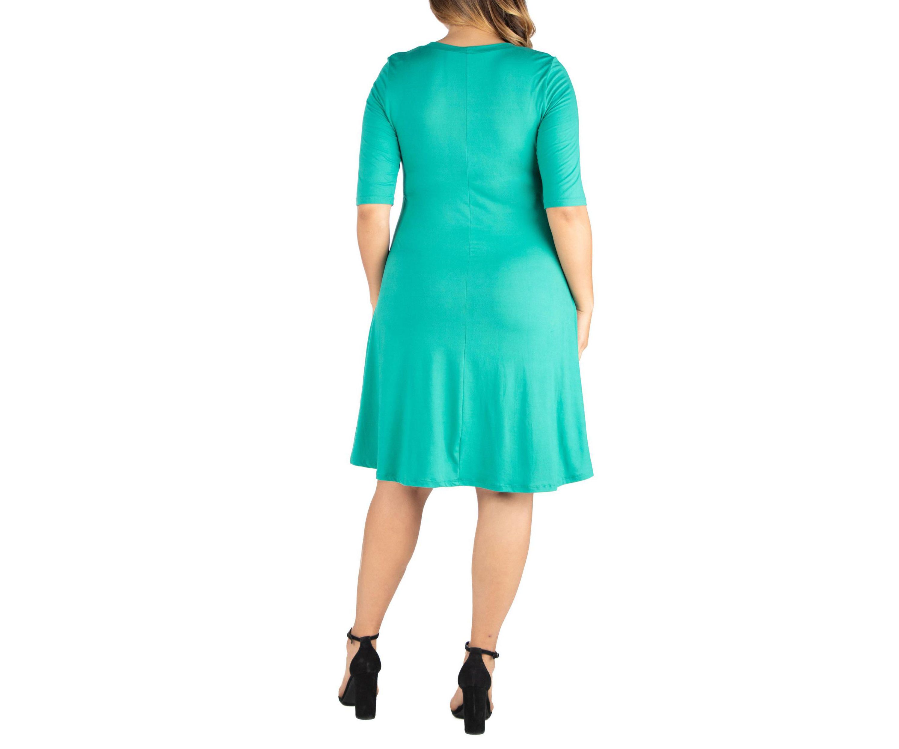 Elbow Sleeve Plus Size Knee Length Dress