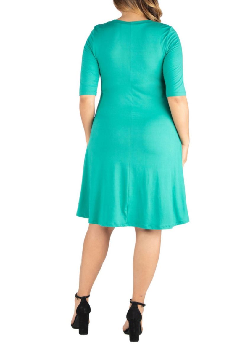 Elbow Sleeve Plus Size Knee Length Dress