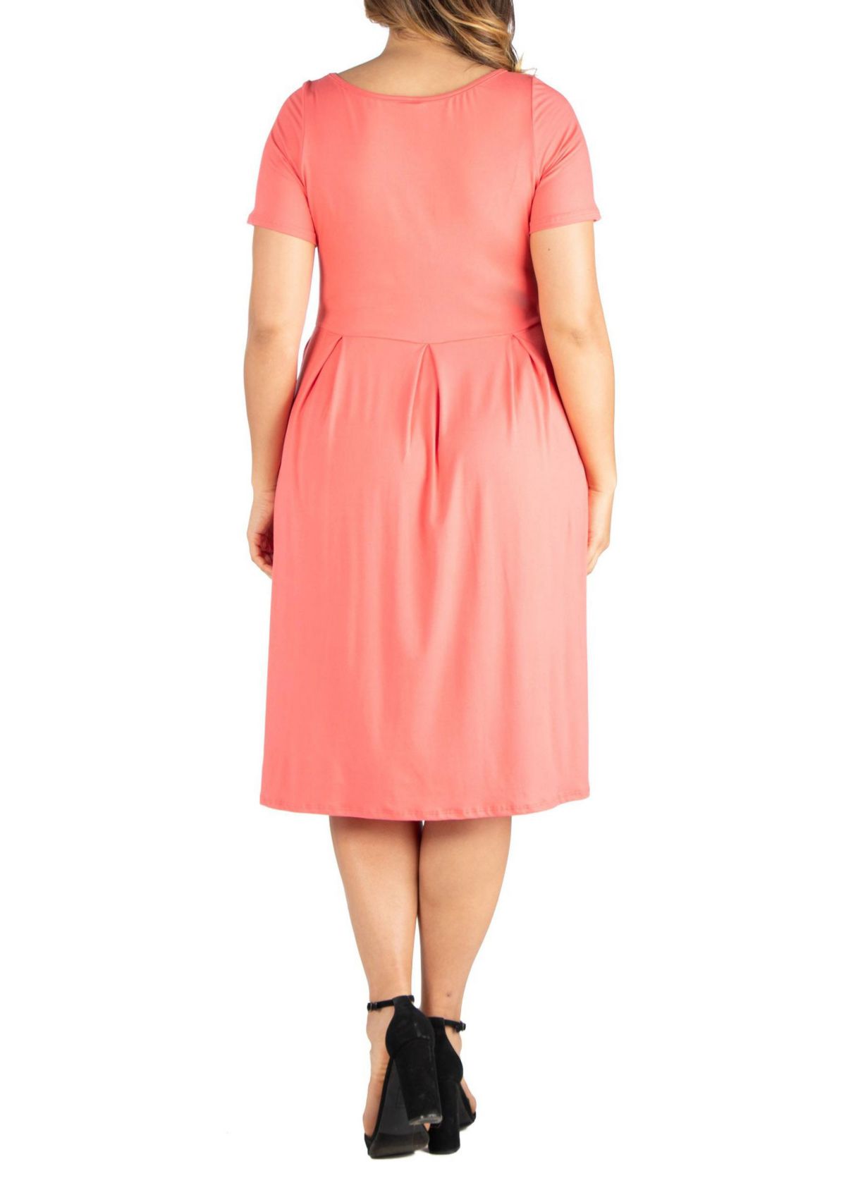 Short Sleeve Plus Size  Midi Skater Dress With Pockets