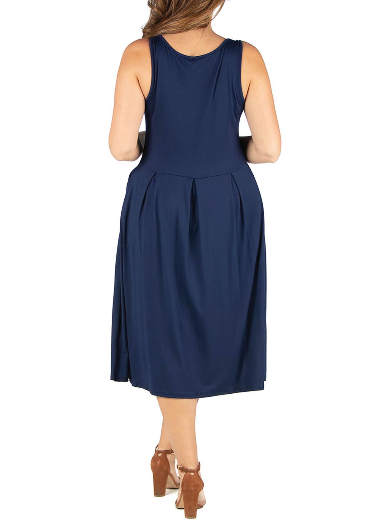 Plus Size Sleeveless Midi  Fit and Flare Pocket Dress