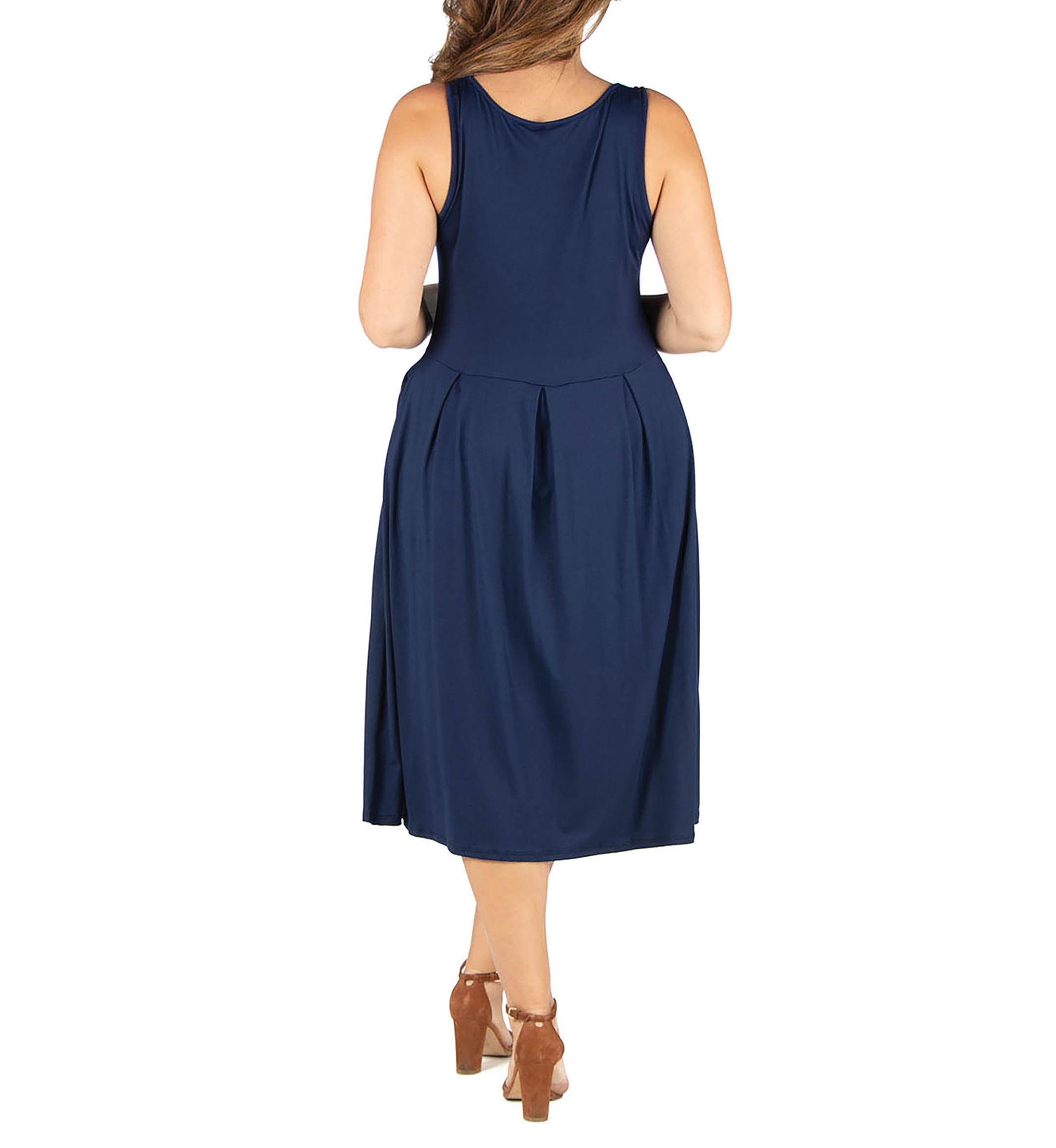 Plus Size Sleeveless Midi  Fit and Flare Pocket Dress