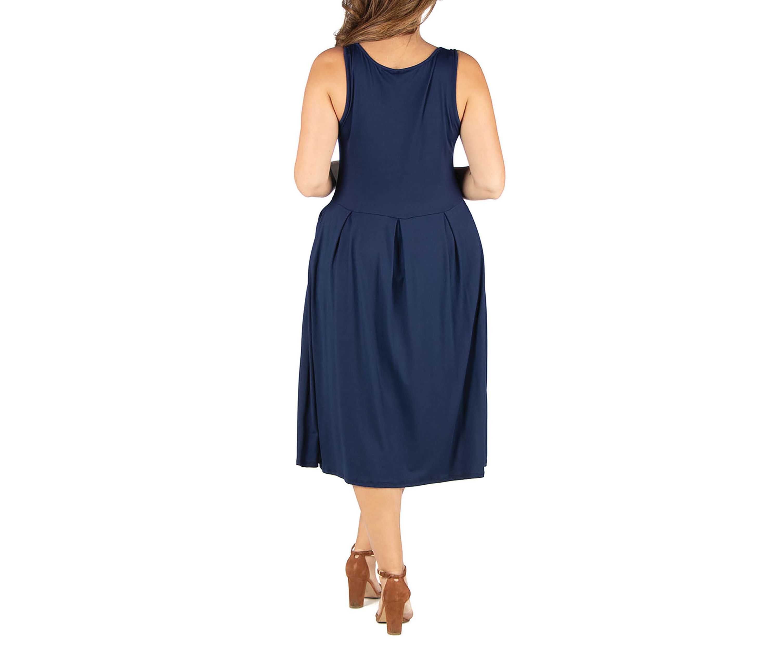 Plus Size Sleeveless Midi  Fit and Flare Pocket Dress