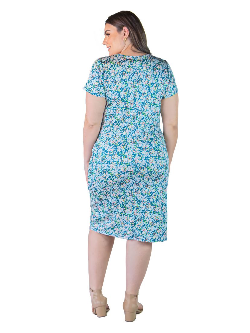 Plus Size Knee-length faux wrap dress with short sleeves
