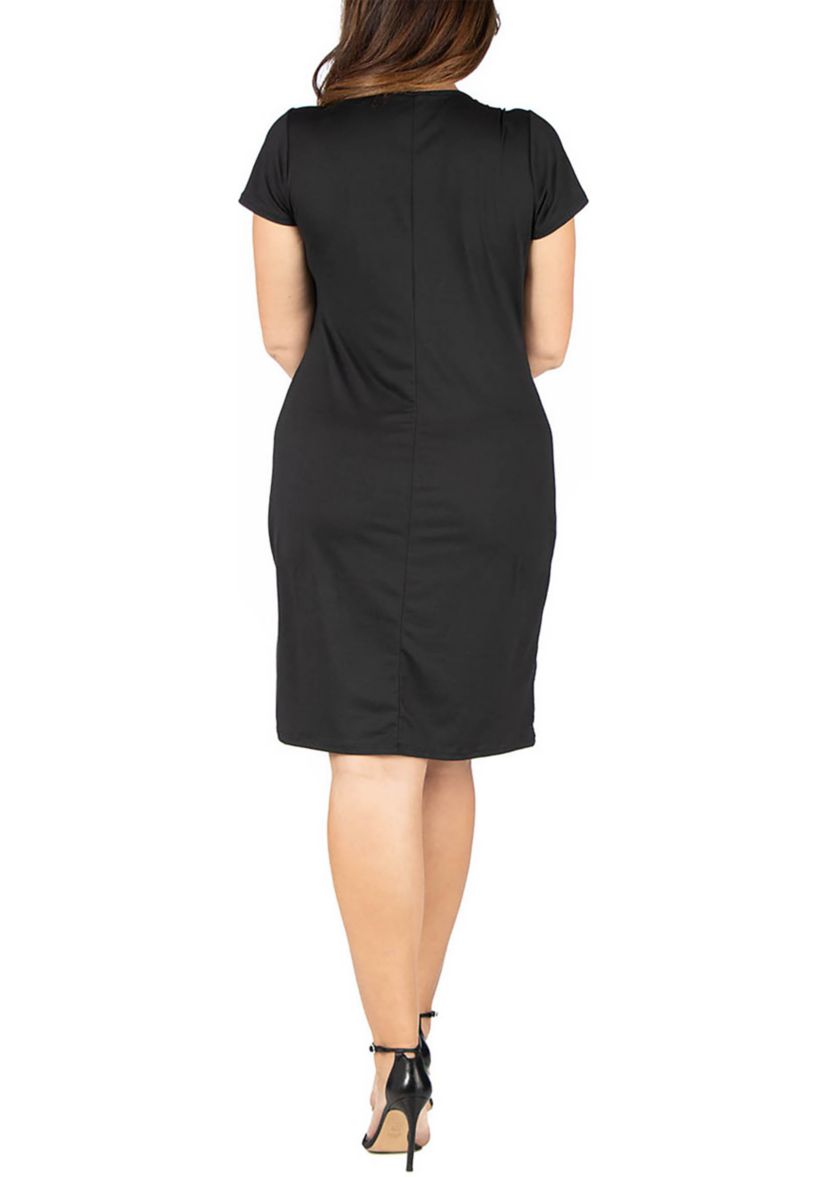 Short Sleeve V Neck Plus Size Faux Wrap Dress