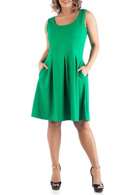 24seven Comfort Apparel Women's Plus Size Sleeveless Dress with Pockets, Green, 3X