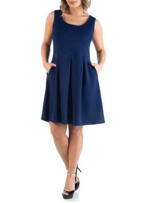 24seven Comfort Apparel Women's Plus Size Sleeveless Dress with Pockets, Navy Blue, 1X