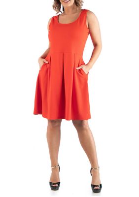 24seven Comfort Apparel Women's Plus Size Sleeveless Dress with Pockets, Orange, 3X