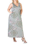 Plus Size Paisley Sleeveless Pleated Maxi Dress with Pockets