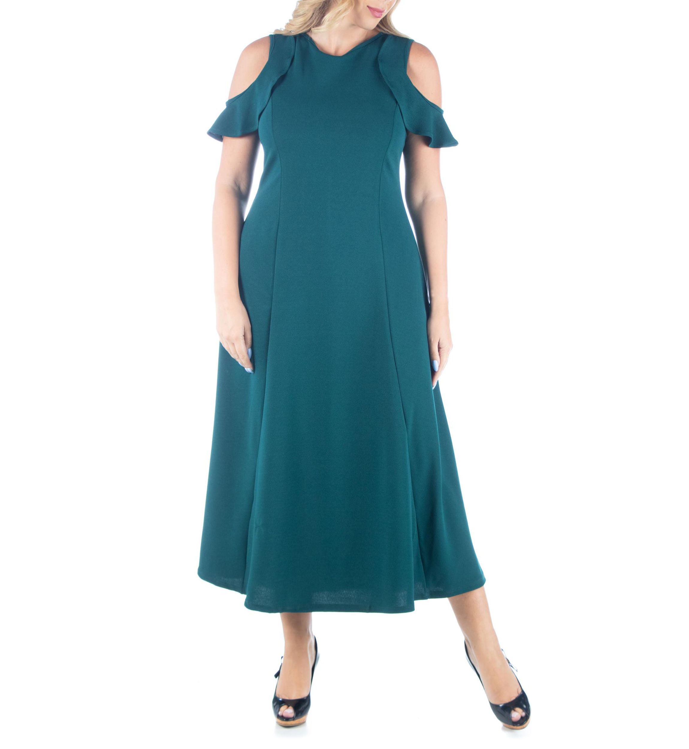 Plus Size Ruffle Cold Shoulder A-Line Maxi Dress