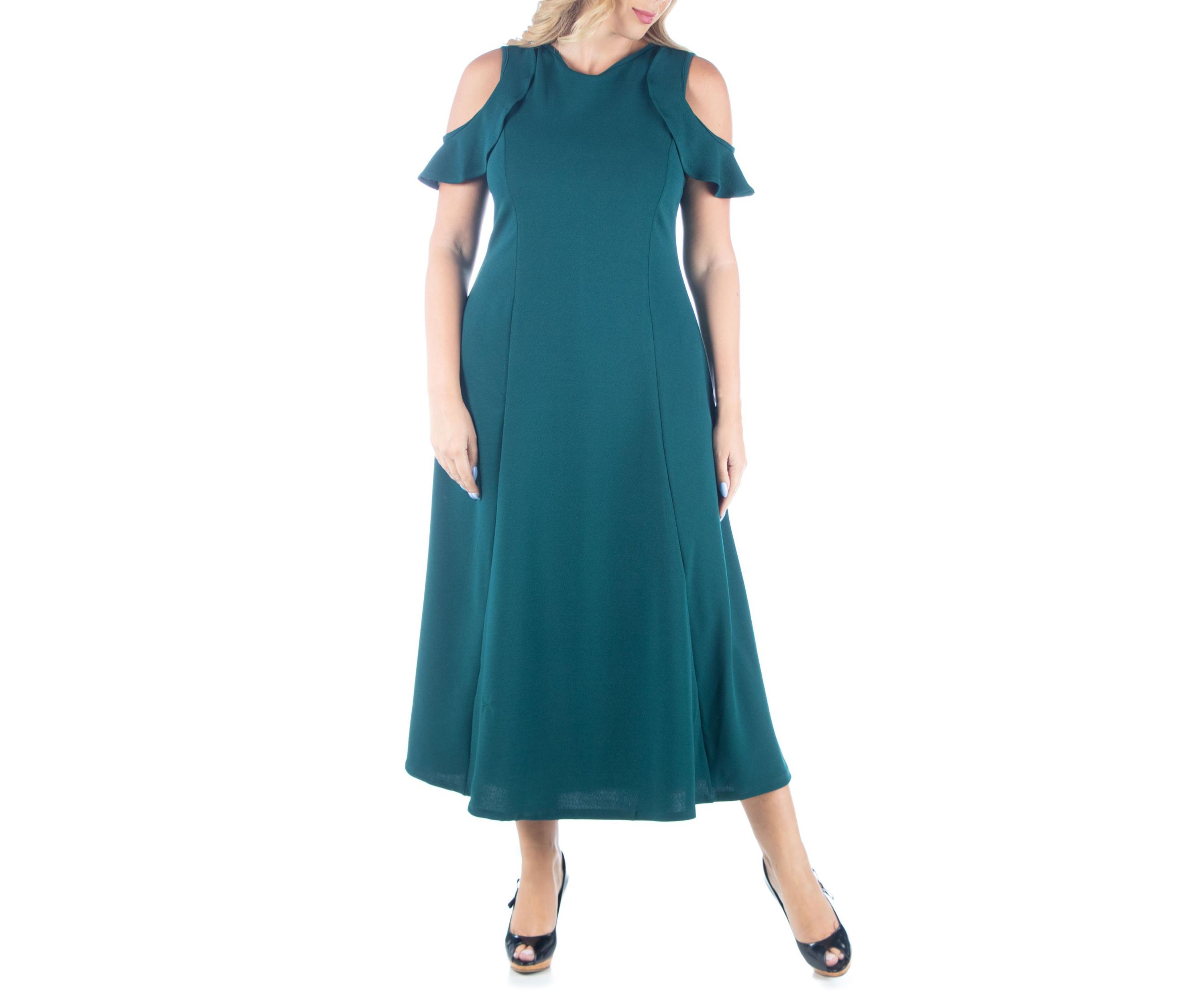 Plus Size Ruffle Cold Shoulder A-Line Maxi Dress